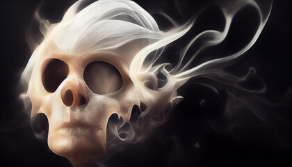smoke skull effect in black background. concept art for halloween ghost