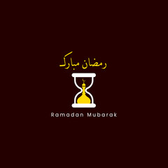 Ramadan mubarak urdu calligraphy.
sand watch with moon. vector illustration.