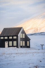 Beautiful view of Hellnar fishing villages near the sea close to Arnarstapi during winter morning at Hellnar , Snæfellsnes peninsula in Iceland : 16 March 2020