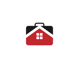 Work From Home Logo. Combination of Briefcase and House Icon Symbolizing Remote Job and Freelance Business. Vector Logo Template