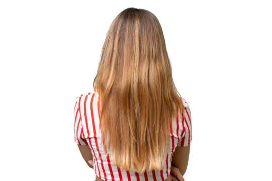 Young beautiful woman over isolated background in back position