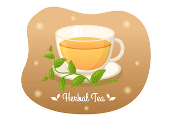 Herbal Tea with Chamomile Leaves of Health Drink Green to Increase Endurance in Template Hand Drawn Cartoon Flat Background Illustration