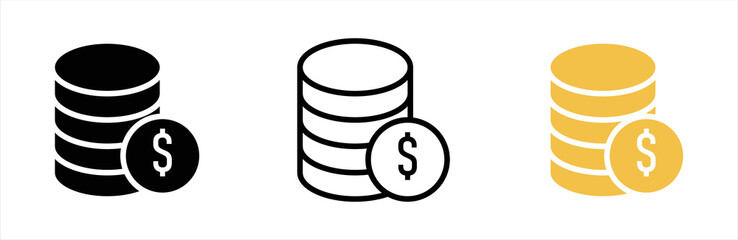 Coins stack icon. Money stacked coins icon. Coins symbol sign, vector illustration