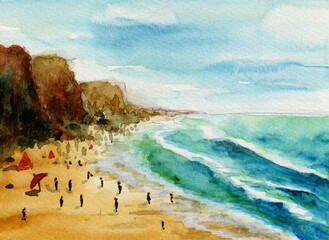 beach and sea watercolor painting