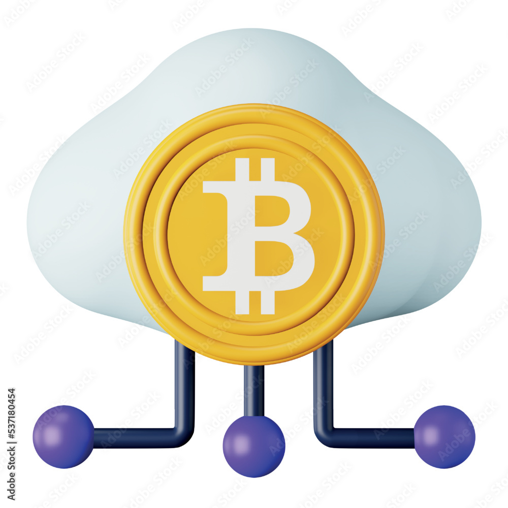 Aufkleber cryptocurrency cloud mining 3d rendering isometric icon.