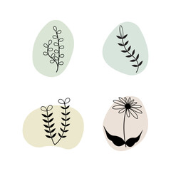 set of minimalist abstract nature art forms collection. Pastel color doodle bundle for summer design or nature concept.
