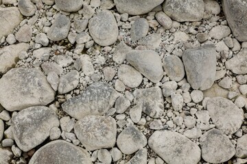 Rocks at seashore covered with dry white lichen.
