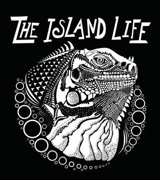 The island life, iguana illustration.T shirts available for print design.