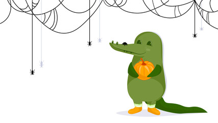 vector illustration. halloween spider. melon. crocodile. Halloween banner. autumn holiday