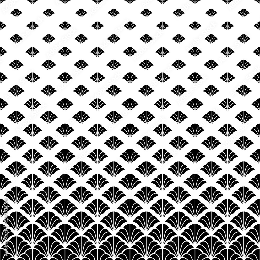 Poster abstract halftone pattern. faded gradient flowers. repeated intricate geometric border. fading shape