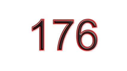 red 176 number 3d effect white background