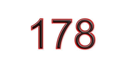 red 178 number 3d effect white background
