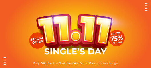 Editable 3d text 11.11 Gradient singles day concept
