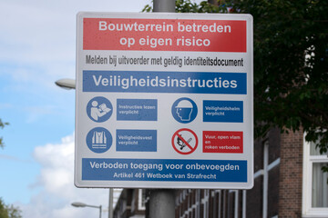 Warning Sign Rules Building Site At Amsterdam The Netherlands 19-9-2022
