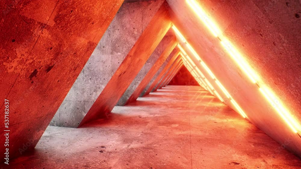 Aufkleber background of an empty room with concrete walls and orange neon light. 3d rendering