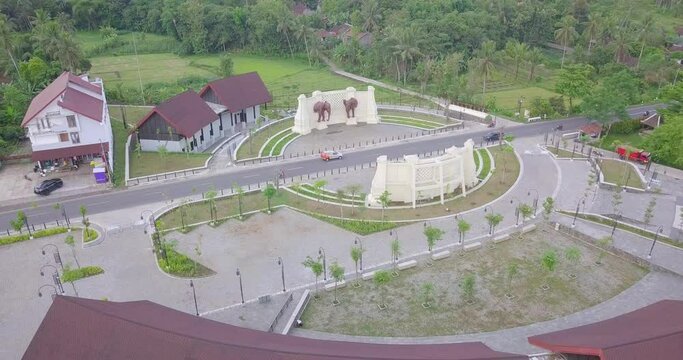 aerial shot of Kembang Limus gate, access road to Borobudur temple, Indonesia.
