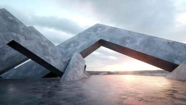Abstract white and concrete interior. 3D illustration and rendering.