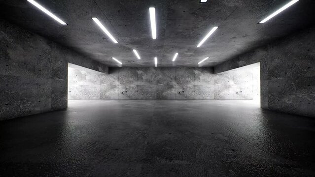 Garage Cement Sci Fi Concrete Grunge Dark Underground Studio hangar Parking Car Showroom. Background Futuristic 3D Rendering Illustration