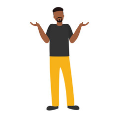 African American man shrug. Oops, I don't know. Man with beard.