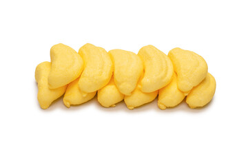 Banana marshmallow candy isolated on a white background.