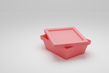 Pink food box on a light background. Mock-up for food products close-up. Realistic 3d render
