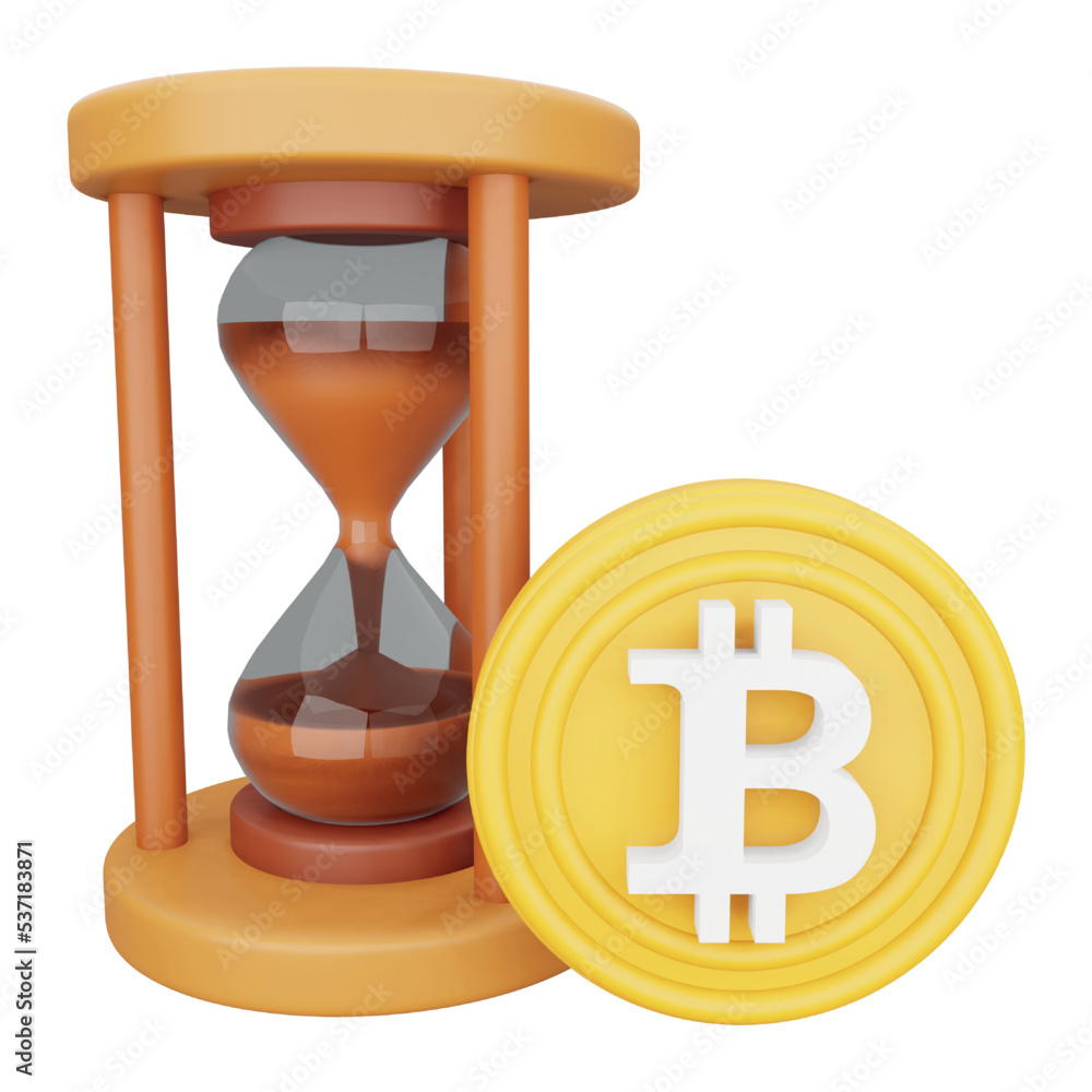 Poster pending bitcoin 3d rendering isometric icon.