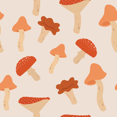 Mushroom pattern. Mushroom vector seamless pattern. Cartoon mushroom background.
