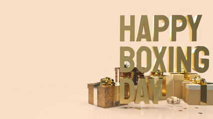 The gift box  and gold text Boxing Day for shopping concept 3d rendering