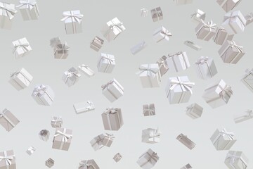 Many Gift box Set of white color collection floating on white background. 3D Render. Christmas concept idea - 537184467