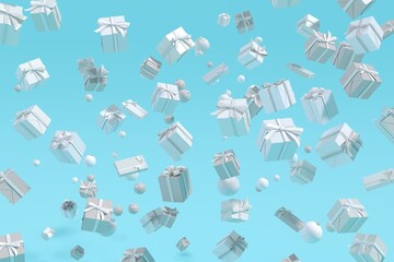 Many Gift box Set of Blue color collection floating on white background. 3D Render. Christmas concept idea - 537184481