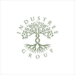 green tree and roots logo vector