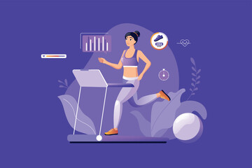 Fitness at gym concept with people scene. Vector illustration.