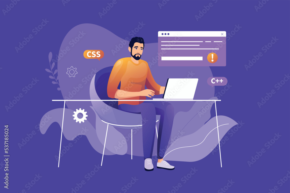 Poster programming software concept with people scene. vector illustration.