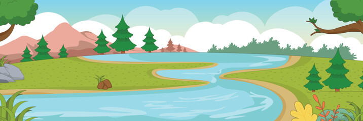 Cute and nice design of river and interior objects vector design