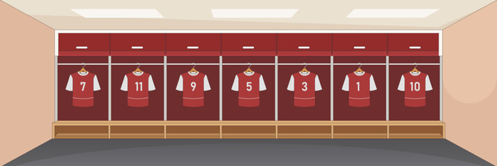 Cute and nice design of Soccer dressing room and interior objects vector design