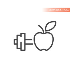 Dumbbell and apple line vector icon. Healthy eating and workout outlined symbol.