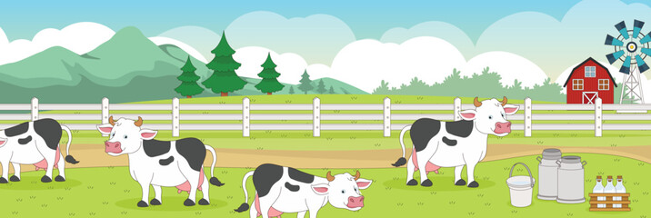 Cute and nice design of Milking cows and interior objects vector design