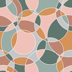 Geometry seamless pattern with decorative shapes in pastel colors. Neutral vector texture with abstract circles. For textiles, wrapping paper, gift paper.