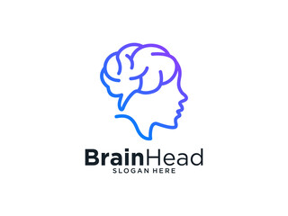 Obraz na płótnie Canvas brain head line art style logo design