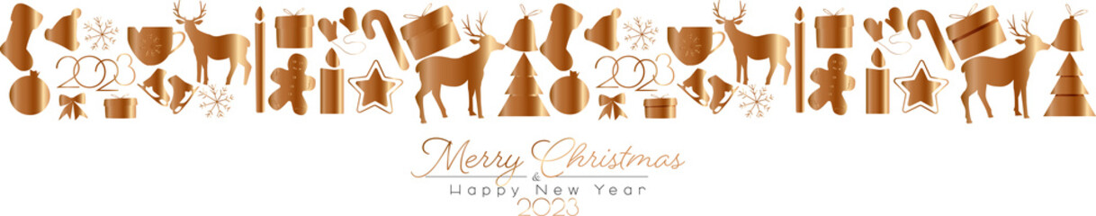 Merry Christmas and Happy New Year 2023 png banner.