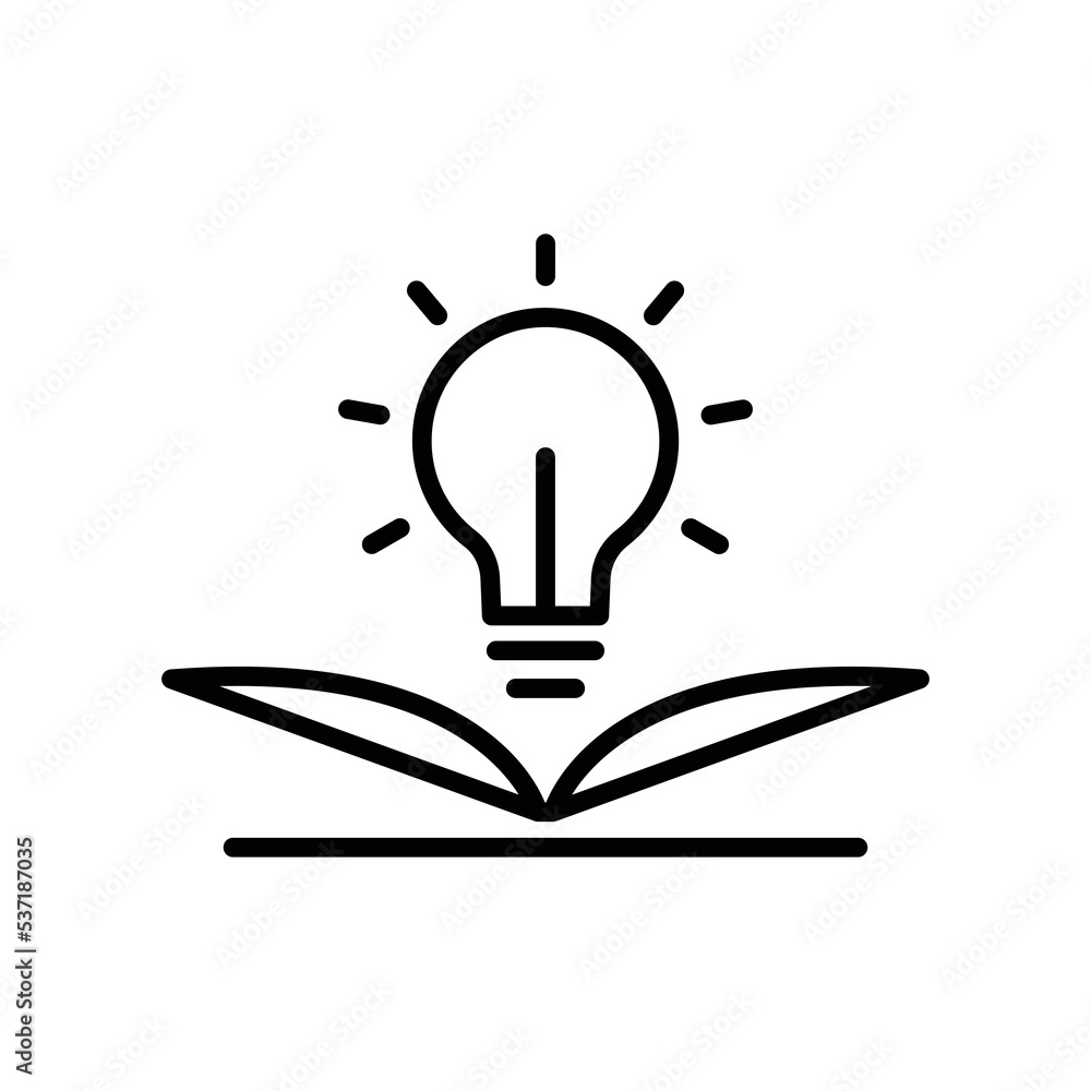Poster light bulb line icon illustration with open book. icon illustration related to study idea. simple ve
