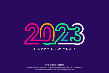 Fototapeta na wymiar happy new year 2023 line art colorful vector illustration design