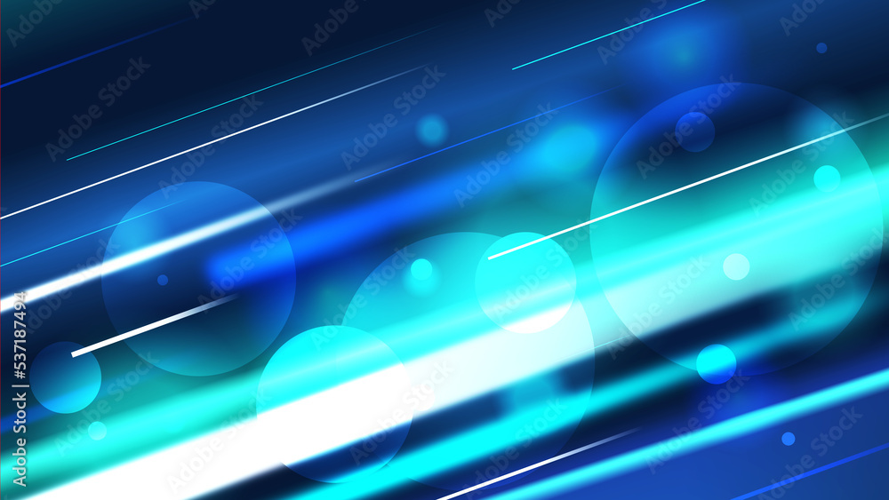 Poster neon blue splashing speed burst lines effect with bokeh lights