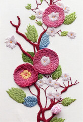 Colorful flowers made by embroidery. Pop and casual design. Cards and posters for children and women.