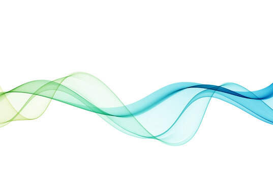Abstract smoky transparent wave flow blue and green color.