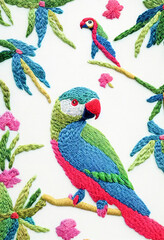 Parrot and flower embroidery