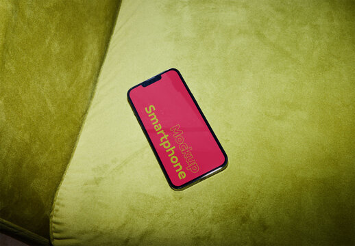 Modern Smartphone Mockup With Flash Light on Sofa