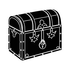 Chest silhouette. Closed wooden vintage chest with lid and padlock. For storage or wealth