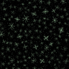 Hand Drawn Snowflakes Christmas Seamless Pattern. Subtle Flying Snow Flakes on chalk snowflakes Background. Authentic chalk handdrawn snow overlay. Cool holiday season decoration.