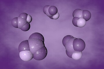 Nitric acid, an inorganic compound with the formula HNO3. Space-filling molecular model on very peri background. 3d illustration
